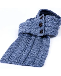 Aran Button Looped Scarf , Denim Blue