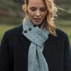 Aran Button Looped Scarf , Mist Marl Blue