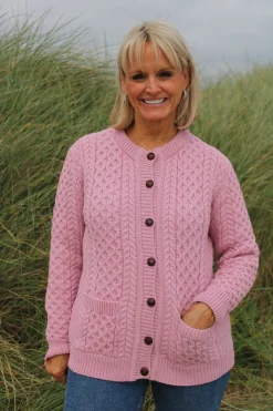 Aran Cable Knit Lumber Cardigan - Rose Pink