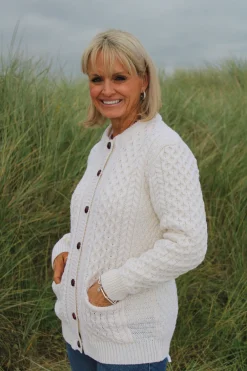 Aran Cable Knit Lumber Cardigan - Natural