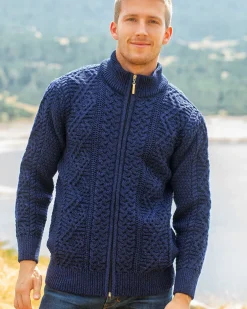 Aran Fisherman Zip Cardigan - Blue