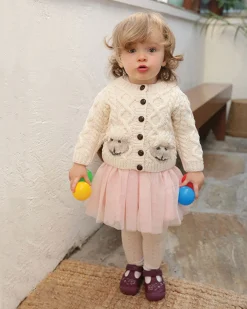 Baby Handknit Aran Cardigan with Sheep Pockets , Natural