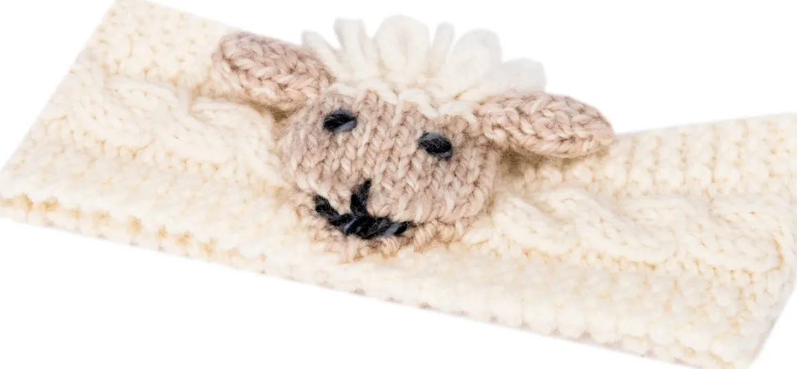 Baby Handknit Sheep Headband , Natural/Oat