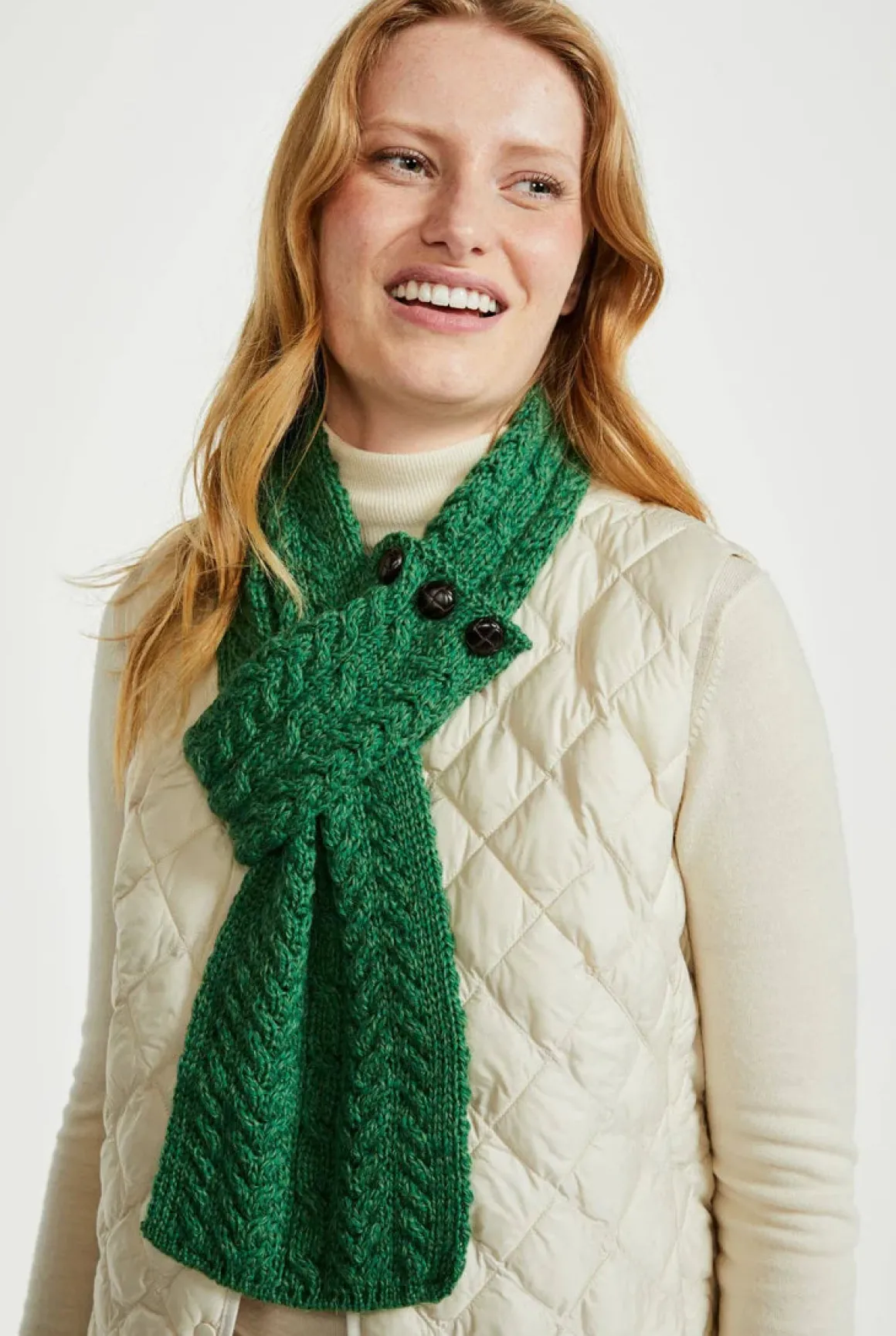 Ballina Aran Buttoned Loop Scarf - Kiwi Green