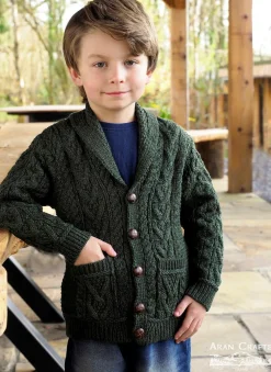 Boys Shawl Collar Cardigan , Army Green