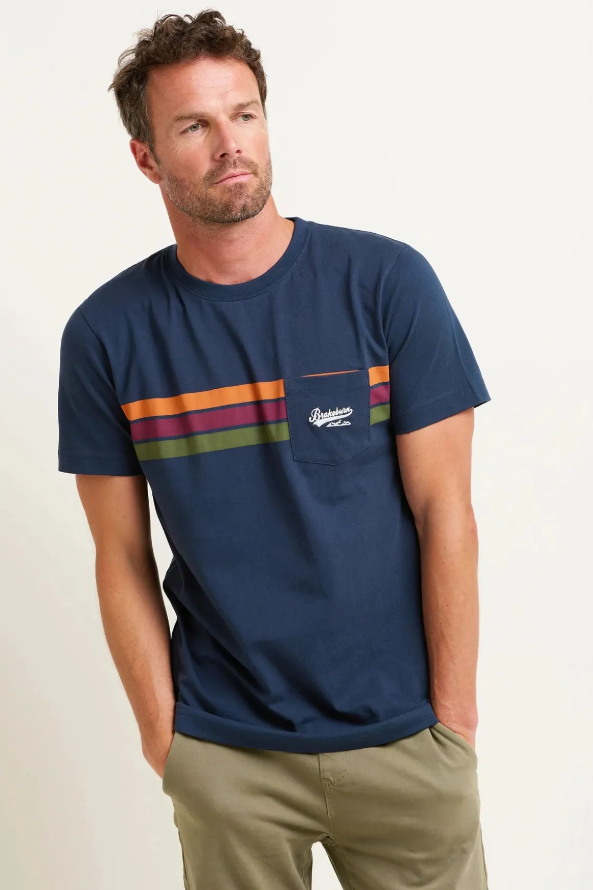 Brakeburn Chest Stripe T-Shirt , Navy