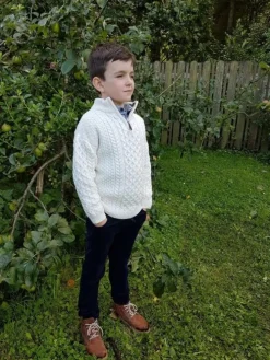Childrens 1/4 Zip Aran Sweater - Natural