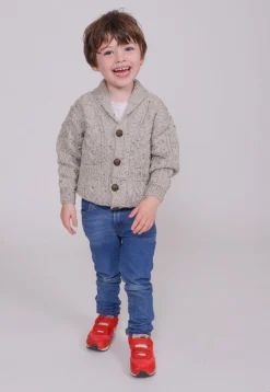 Childrens Aran Shawl Cardigan , Oatmeal