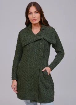 Chunky Collar Cardigan , Army Green