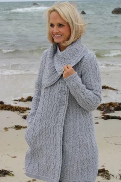 Chunky Collar Coat With Buttons , Soft Grey