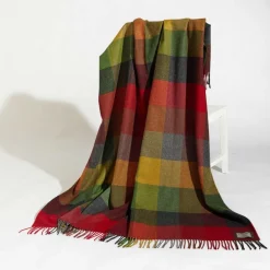 Foxford Forest Drive Lambswool Throw , Red and Green