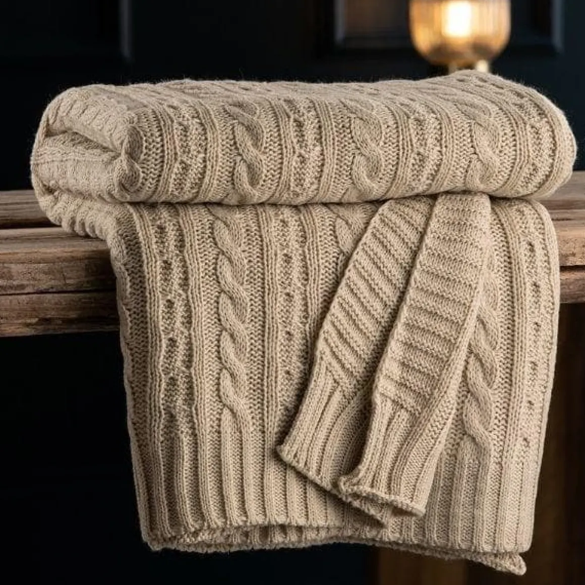 Galway Crystal | Aran Knit Throw - Warm Grey
