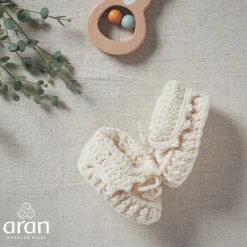 Handknit Baby Slippers With Bow , Natural