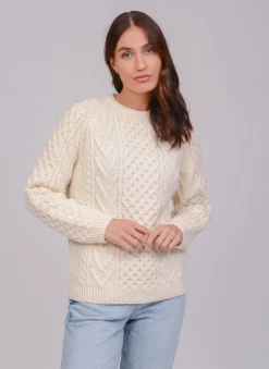 Handknit Crew Neck Unisex Sweater , Natural