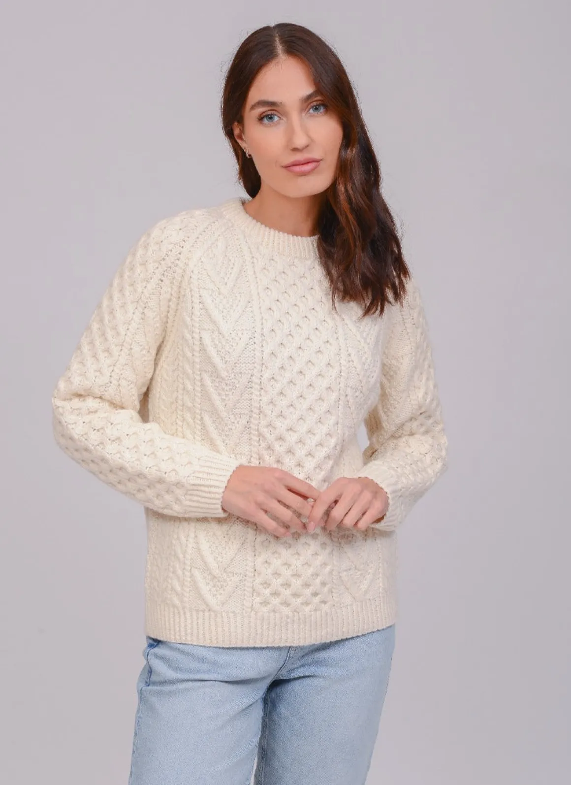 Handknit Crew Neck Unisex Sweater , Natural