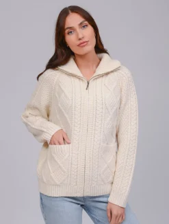 Handknit Unisex Zip Sweater , Natural