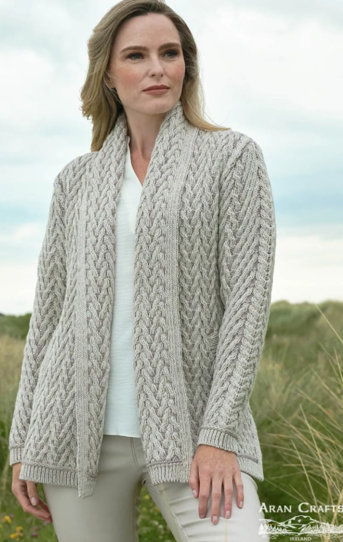 Herringbone Shawl Cardigan , Stone