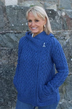 Hooded Side Zip Cardigan, Blue Marl