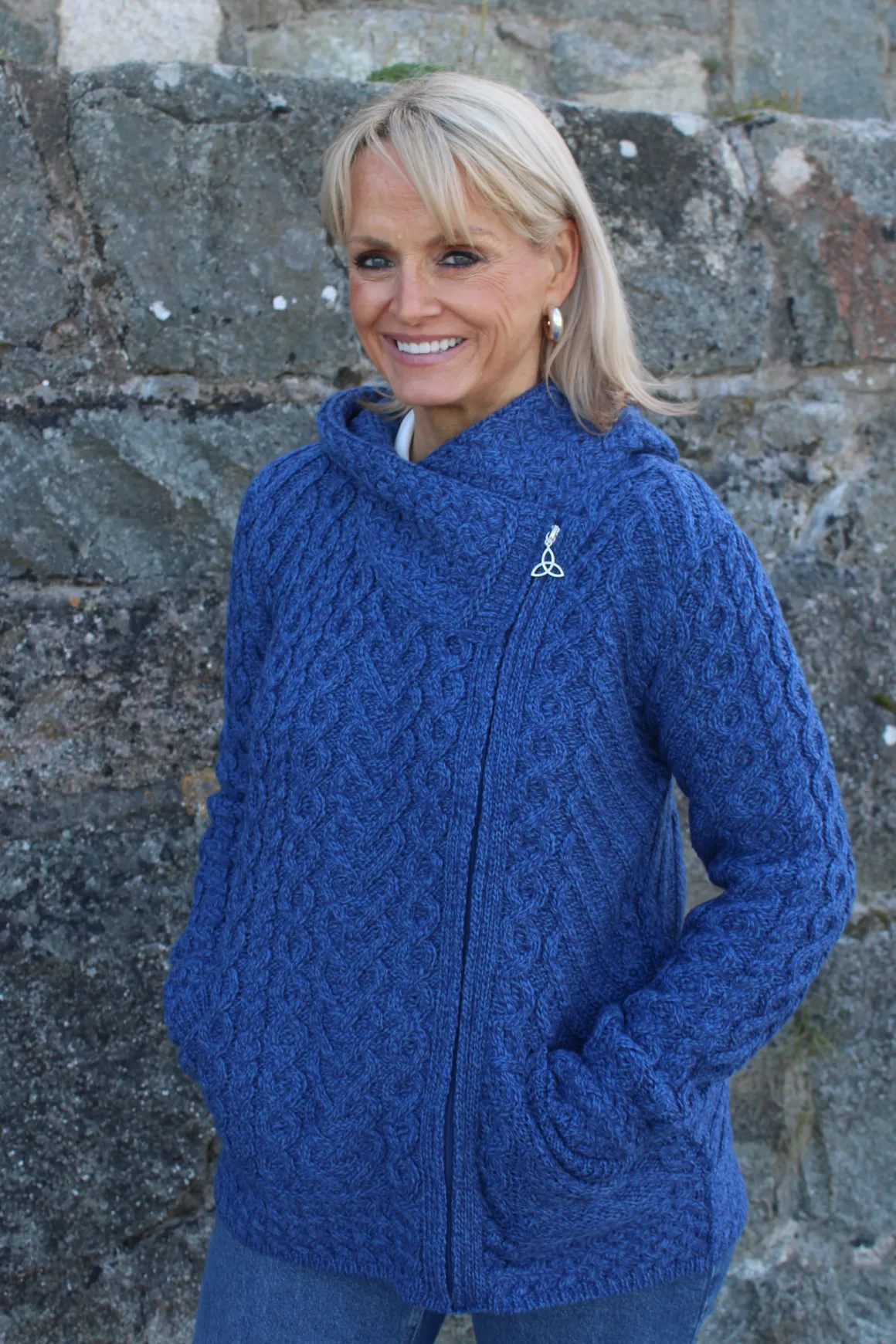 Hooded Side Zip Cardigan, Blue Marl