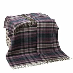 John Hanly Lambswool Check Throw , Purple and Denim