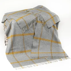 John Hanly Lambswool Check Throw , Grey and Mustard