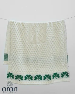 Large Aran Shamrock Wool Blanket , Natural