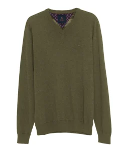 Magee | Carn Cotton V Neck Jumper-Olive Green