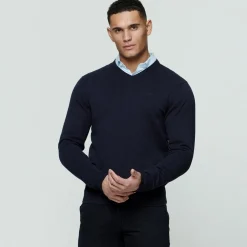 Magee | Carn Cotton V Neck Jumper- Navy