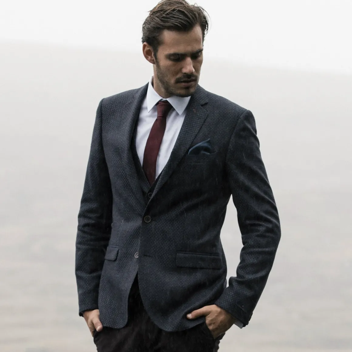 Magee | Geometric Design Tailored Fit Jacket-Navy