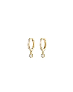 Mary-K Gold Pavé Huggie Earrings with Crystal Drop