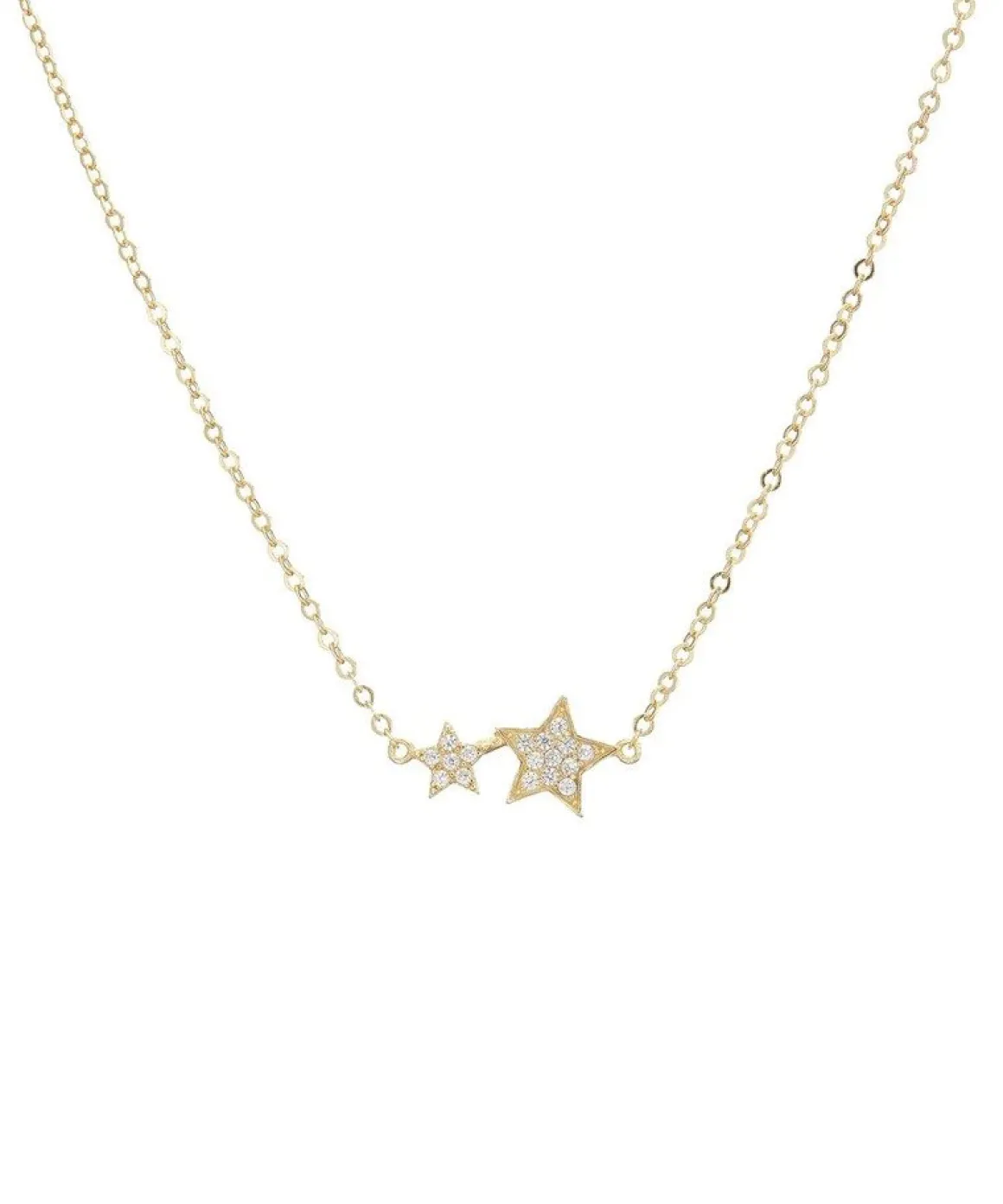 Mary-K Gold Pave 2 Star Necklace
