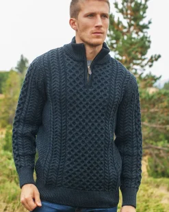 Men's 1/4 Zip Aran Sweater - Blackwatch