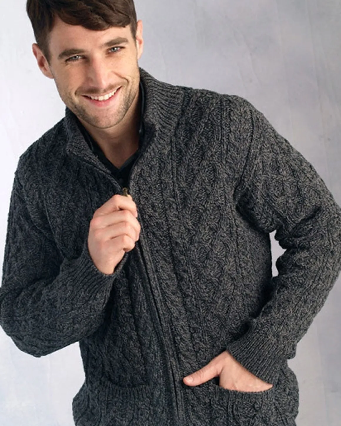 Mens Full Zip Cardigan , Charcoal