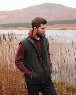 Men's Lined Shetland Aran Gilet , Charcoal