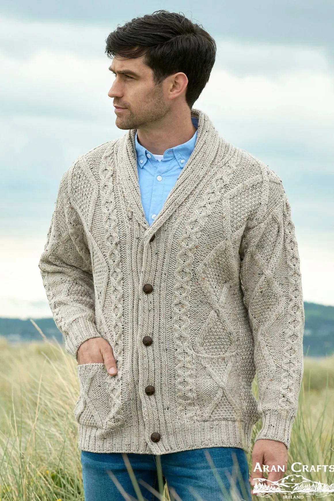 Men's Pattern Button Down Cardigan , Oatmeal