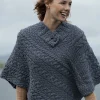 Merino Wool Button Poncho , Denim