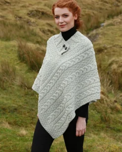 Merino Wool Button Poncho , Natural
