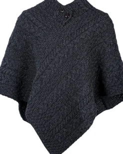 Merino Wool Button Poncho , Charcoal