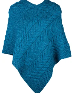Merino Wool Triangular Poncho , Irish Sea Blue