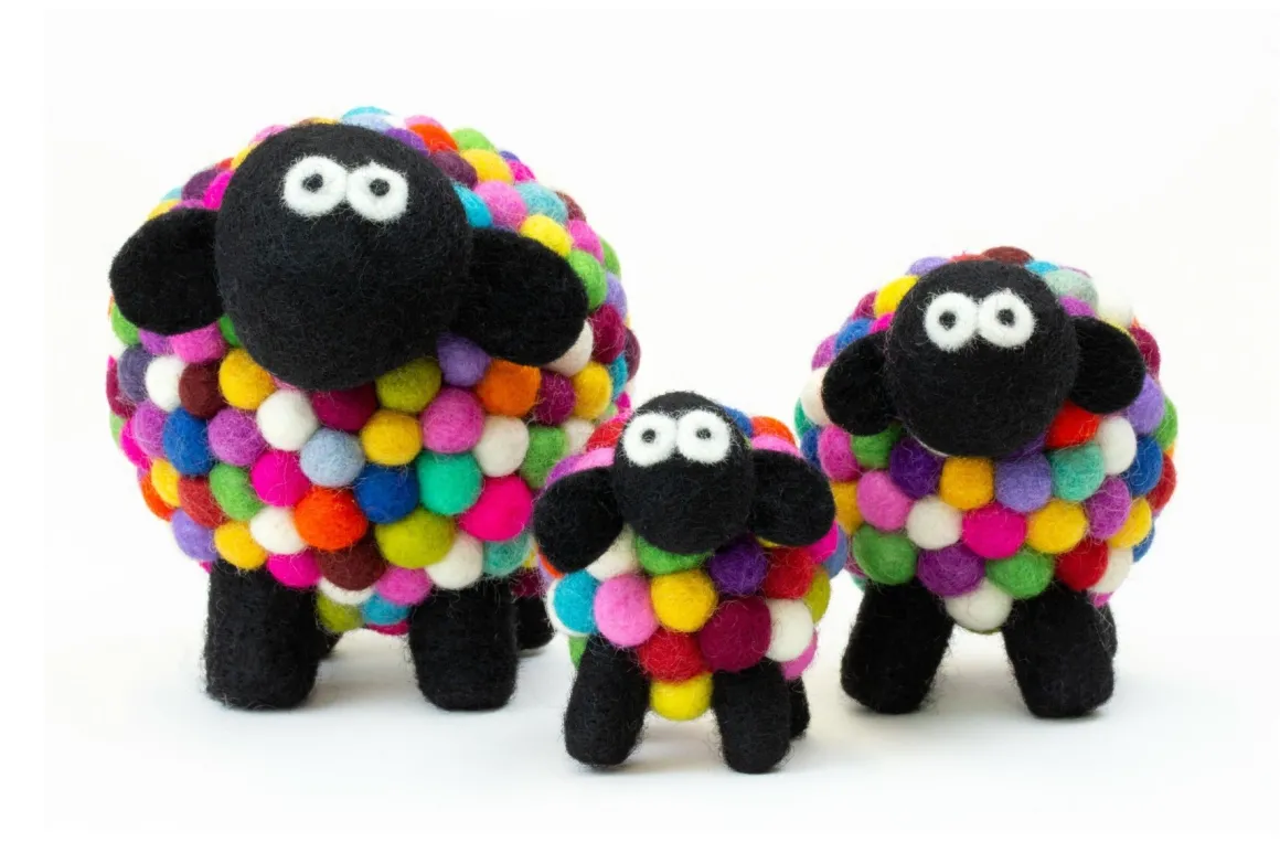 Multicolour Felt Sheep Collectible , Small