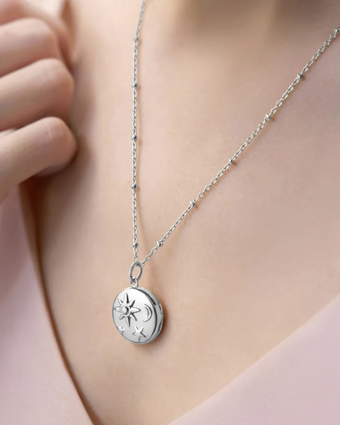 Newbridge Silverware | Amy Huberman Silver Locket with Sun, Moon and Stars