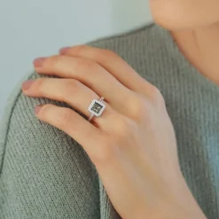 Newbridge Silverware | Square Ring with Black and Clear Stones
