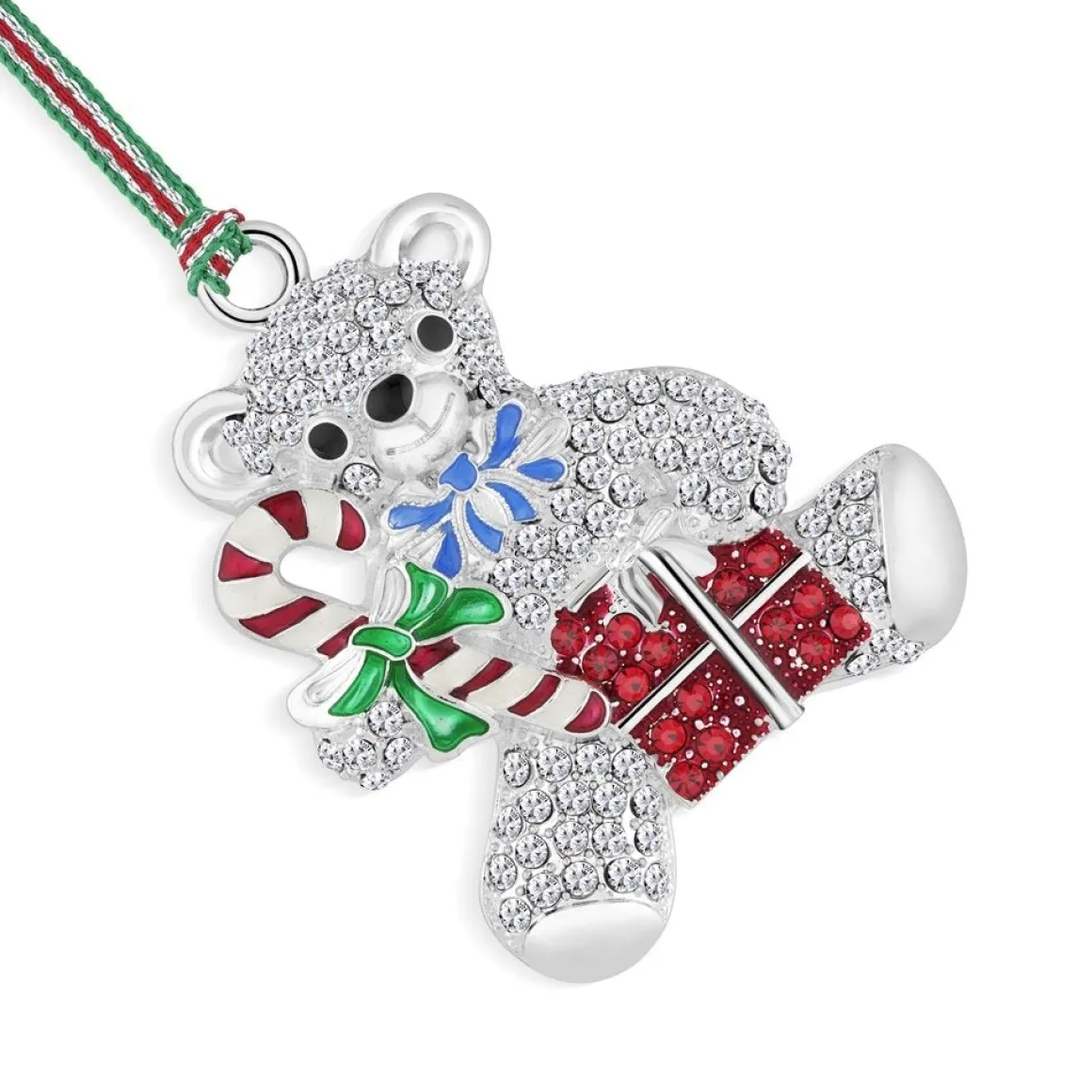 Newbridge Silverware | Teddy Bear Candy Cane Christmas Tree Decoration