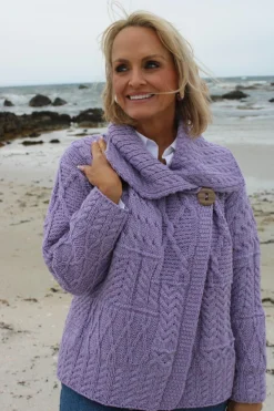 One-Button Cardigan with Draped Collar , Lavender