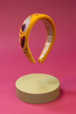 Powder | Padded Velvet Floral Headband in Mustard
