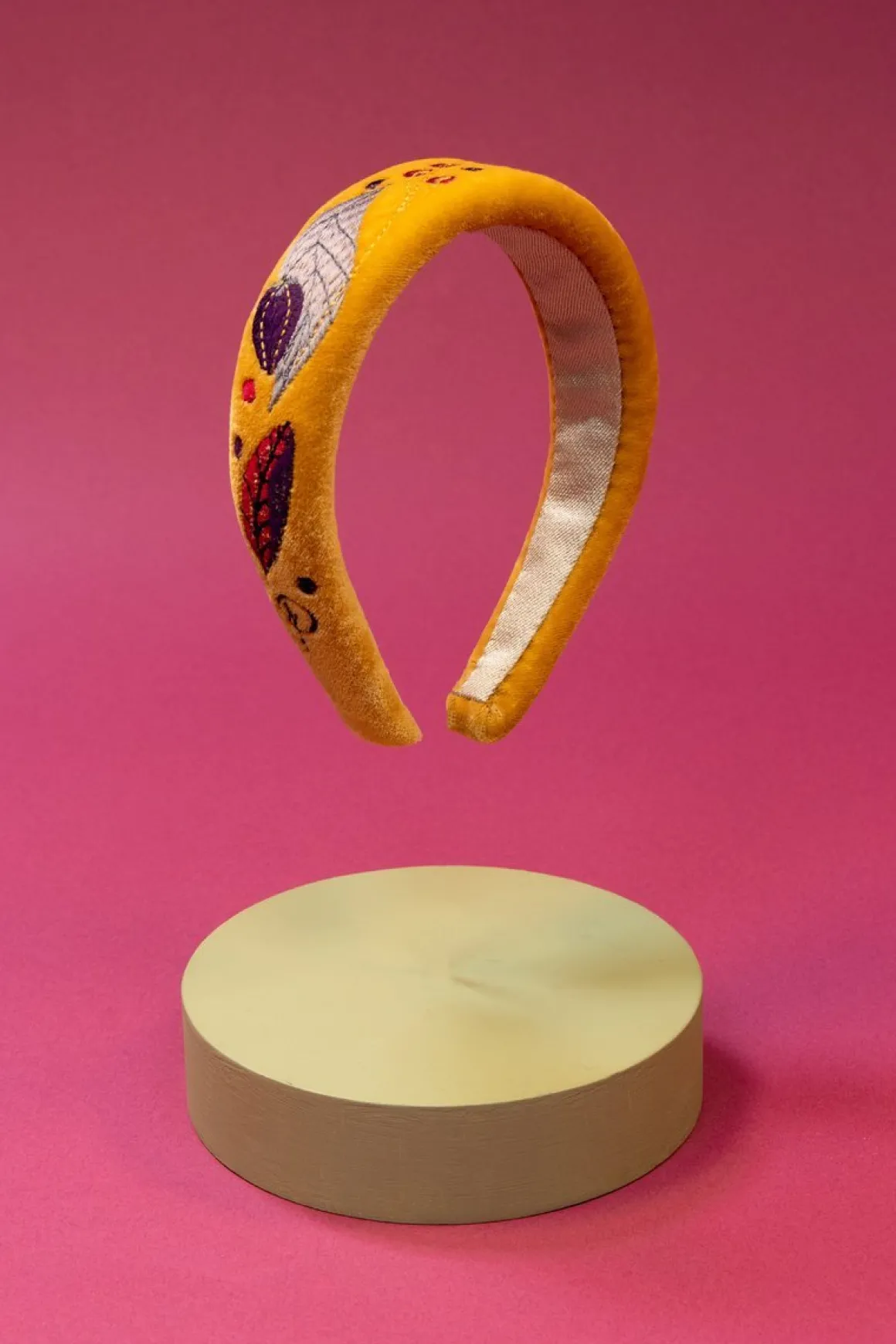 Powder | Padded Velvet Floral Headband in Mustard