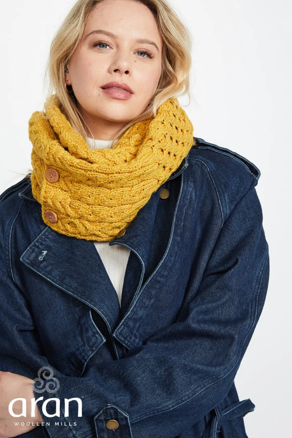 Snood Scarf with Buttons , Sun Yellow