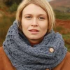 Snood Scarf with Buttons , Denim Blue