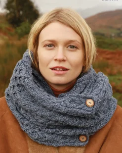 Snood Scarf with Buttons , Denim Blue
