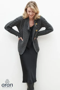 Super Soft Three Button Trellis Cardigan , Slate Grey